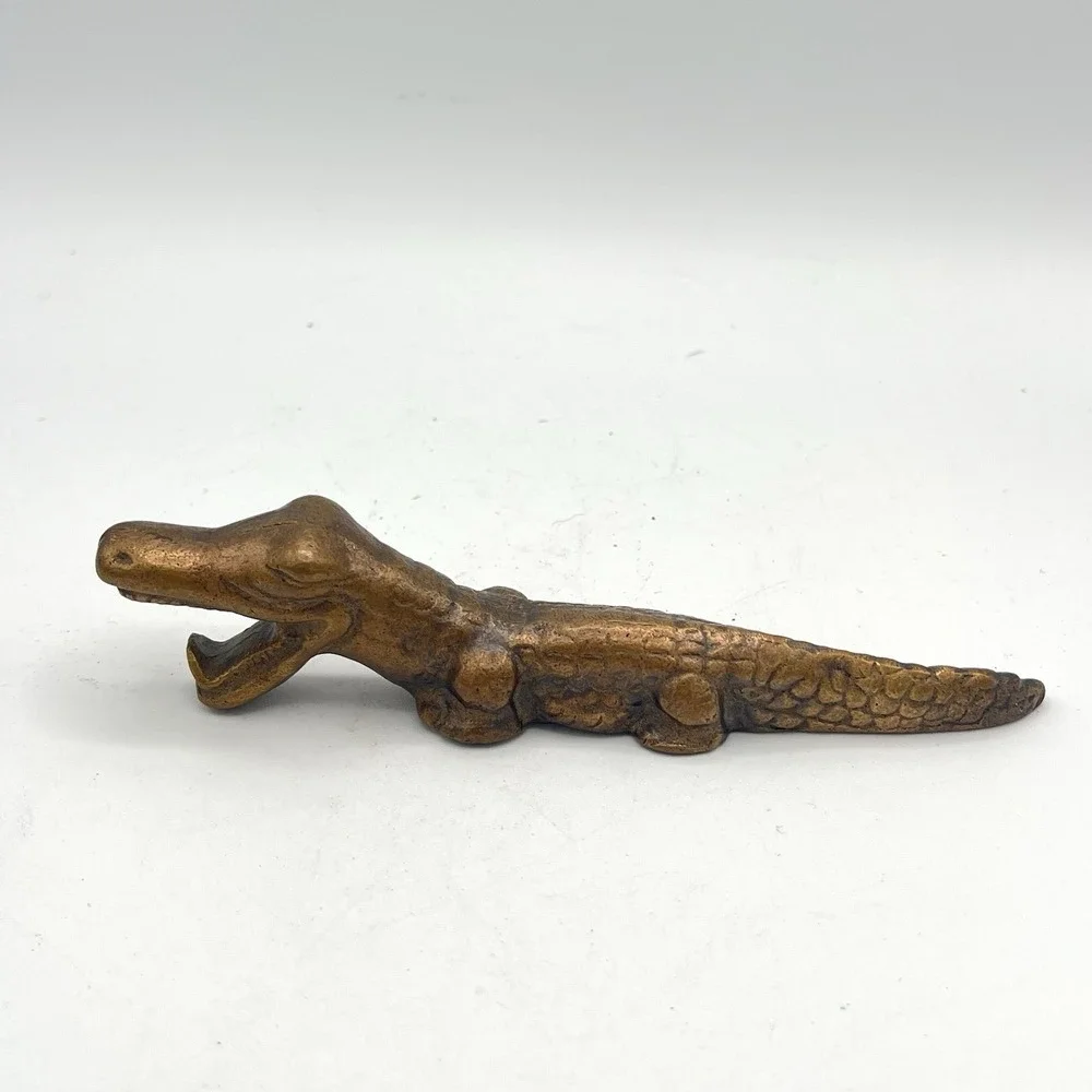 Vintage Solid Brass Alligator Crocodile Paperweight Figurine Bottle Opener